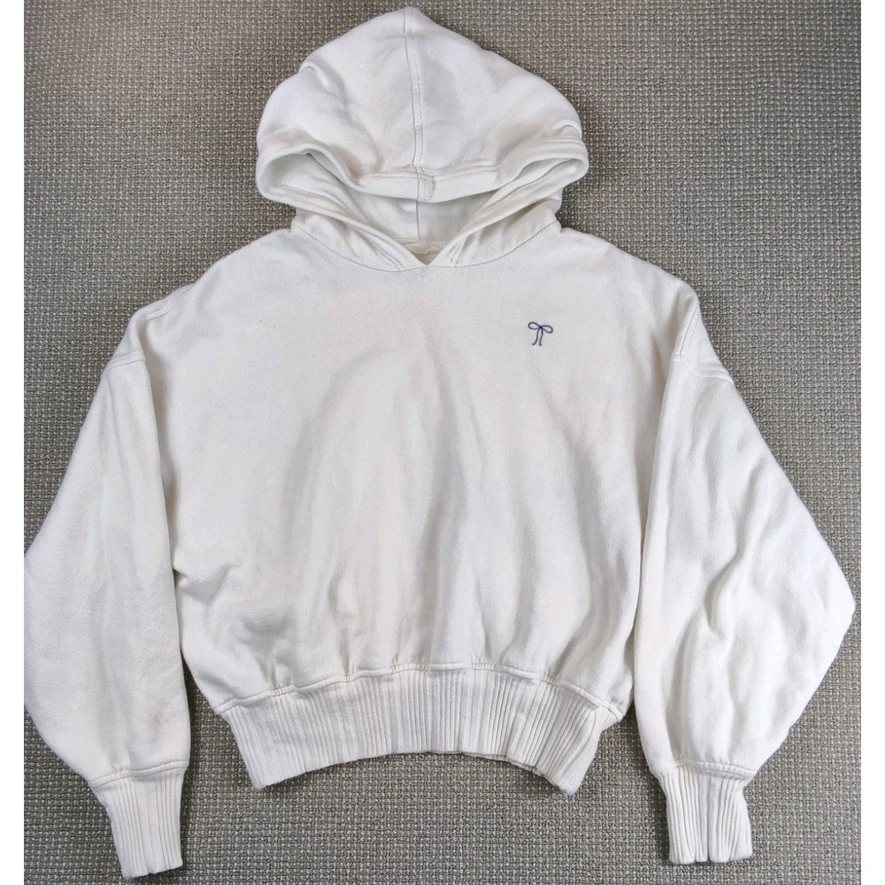 Coquette Balletcore Aerie Women's Cropped Oversized Cream w/ Bow Hoodie (M)